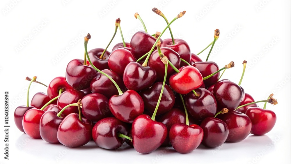 Aerial view of pile of cherry berries isolated on white background Aerial view of pile of cherry berries isolated on white background
