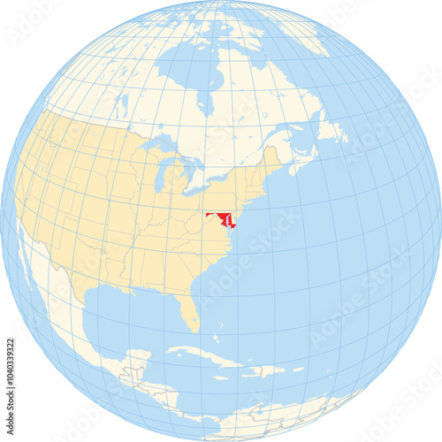 Symbol Map of the State Maryland (United States of America) showing the earth globe with the highlighted state
