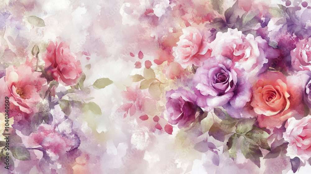 Fototapeta premium Vintage Floral Art Soft Pink Roses Bouquet Painting