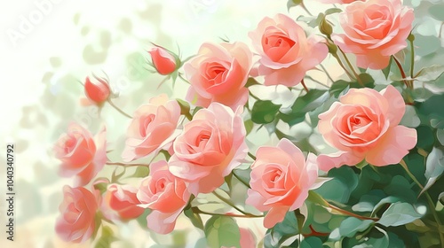  Vintage Floral Art Soft Pink Roses Bouquet Painting