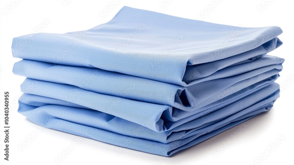 Neatly stacked light blue fabric sheets for versatile usage Neatly stacked light blue fabric sheets for versatile usage