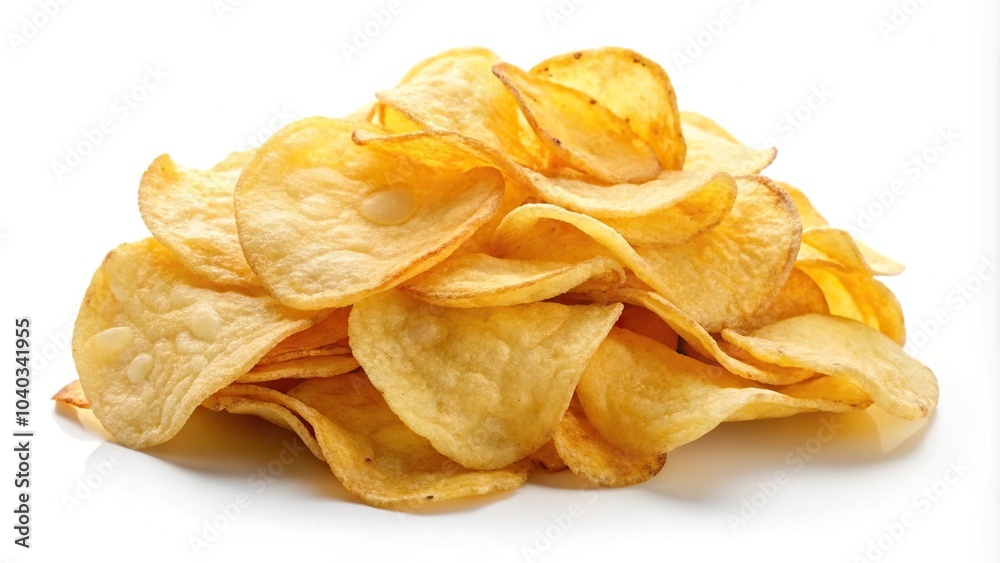 Aerial view of potato chips on white background Aerial view of potato chips on white background