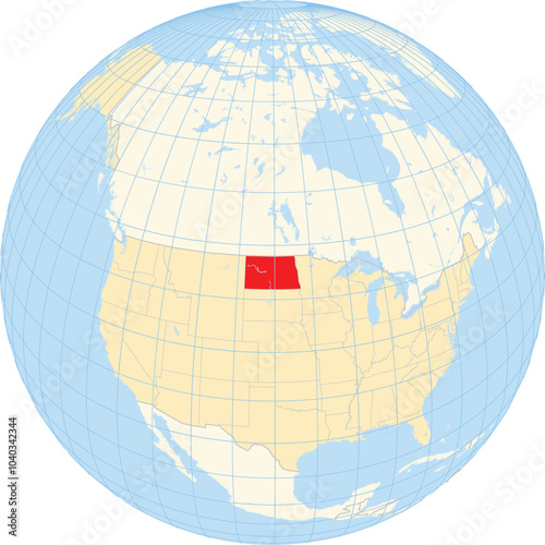 Symbol Map of the State North Dakota (United States of America) showing the earth globe with the highlighted state