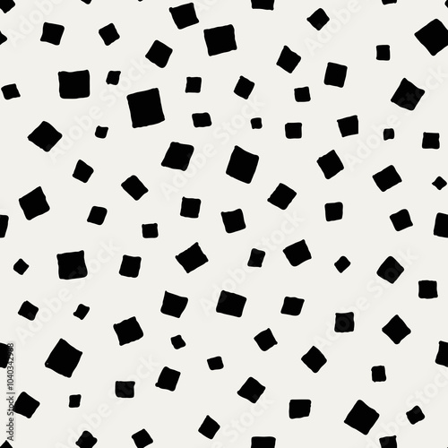 Hand drawn squares pattern. Scattered square shapes on white background. Seamless vector illustration made on a tablet