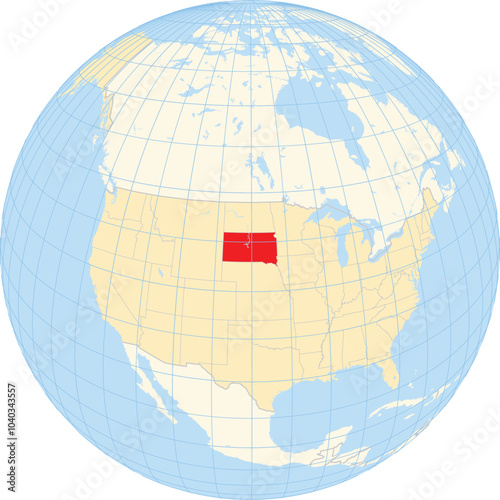 Symbol Map of the State South Dakota (United States of America) showing the earth globe with the highlighted state