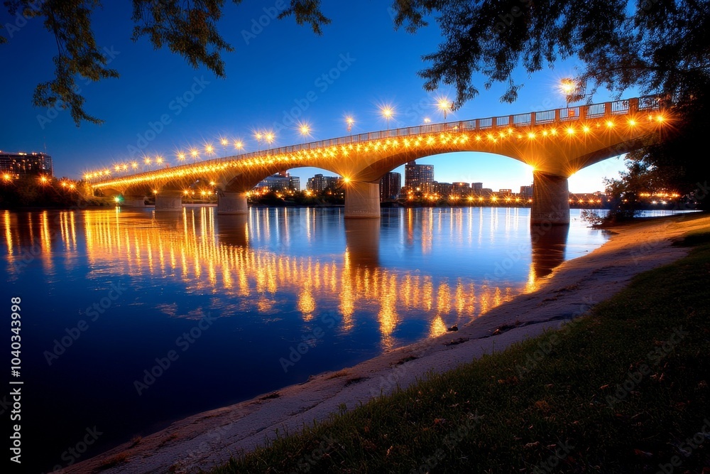 Fototapeta premium Bright city lights illuminating a bridge, symbolizing the power of human ingenuity and the progress made through rational thought