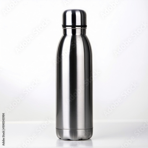 Sleek silver water bottle, perfect for hydration on the go! Stylish design, durable stainless steel.