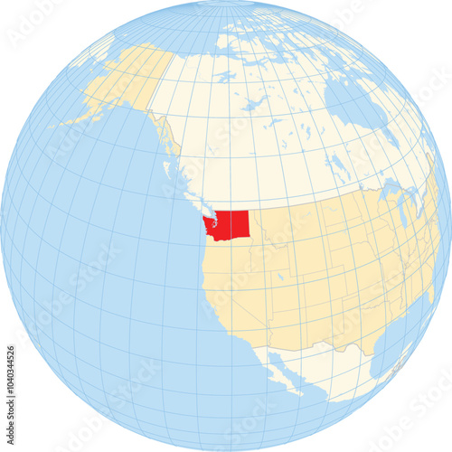 Symbol Map of the State Washington (United States of America) showing the earth globe with the highlighted state