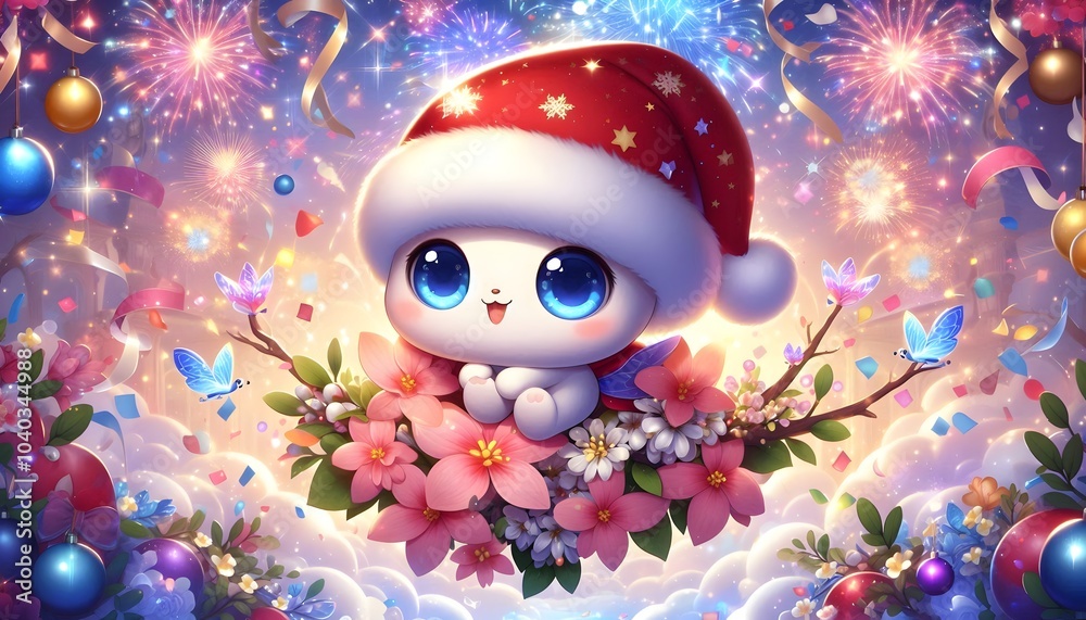 Obraz premium Adorable Christmas Kitten with Festive Elements