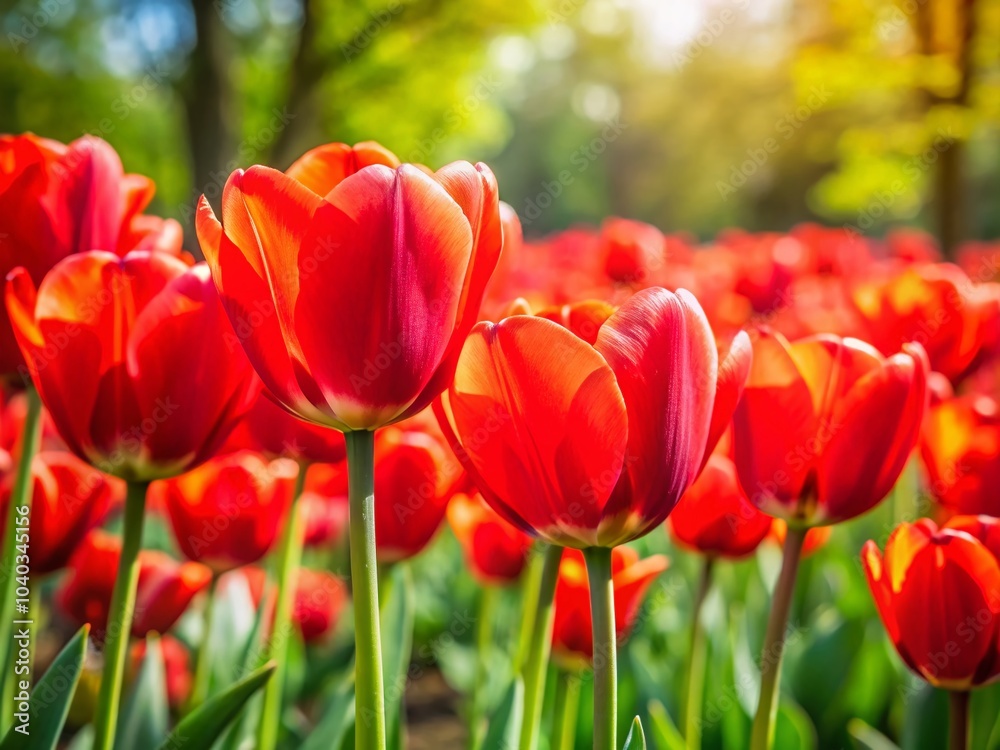 Vibrant Red Tulips in Spring Garden with Selective Focus and Shallow Depth of Field for Stunning Floral Photography Vibrant Red Tulips in Spring Garden with Selective Focus and Shallow Depth of Field for Stunning Floral Photography
