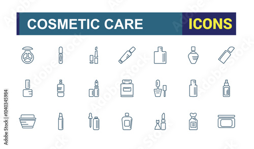 Cosmetics and skincare line icons set. Containing makeup, moisturizer, serum, treatment, lotion and more. Line vector icon collection. Editable stroke. Pixel perfect.