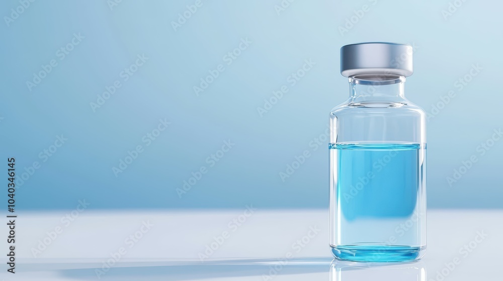 Medical vial with blue liquid, soft background Medical vial with blue liquid, soft background