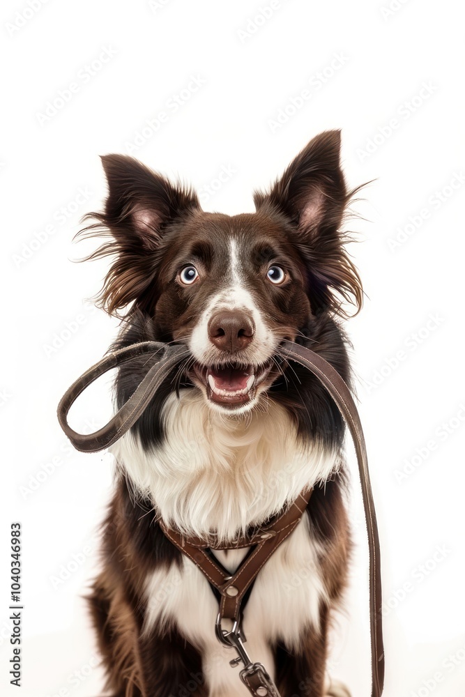 Fototapeta premium Dog portrait leash dog holding.