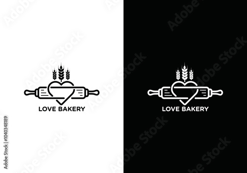 rolling pin, love bakery logo design, vector symbol icon. logo design for wheat bread production industry