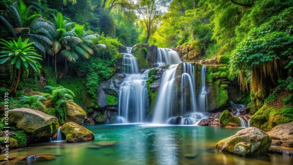 Tranquil forest waterfall surrounded by lush greenery and rocks, waterfall, forest, tranquil, nature, serene Tranquil forest waterfall surrounded by lush greenery and rocks, waterfall, forest, tranquil, nature, serene