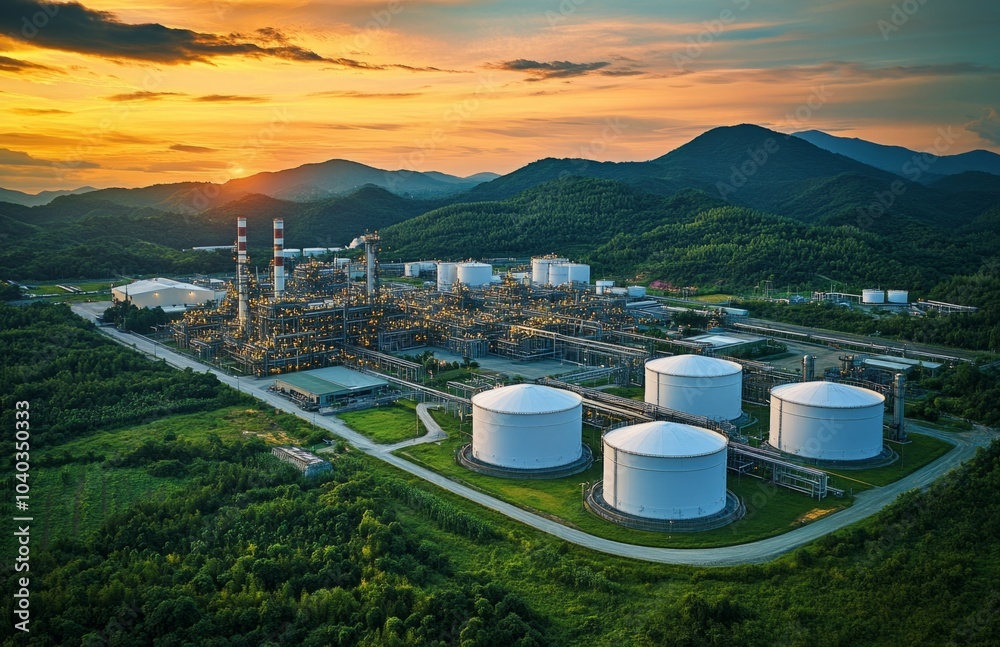 Aerial View of White Oil Storage Tanks in Industrial Area Aerial View of White Oil Storage Tanks in Industrial Area
