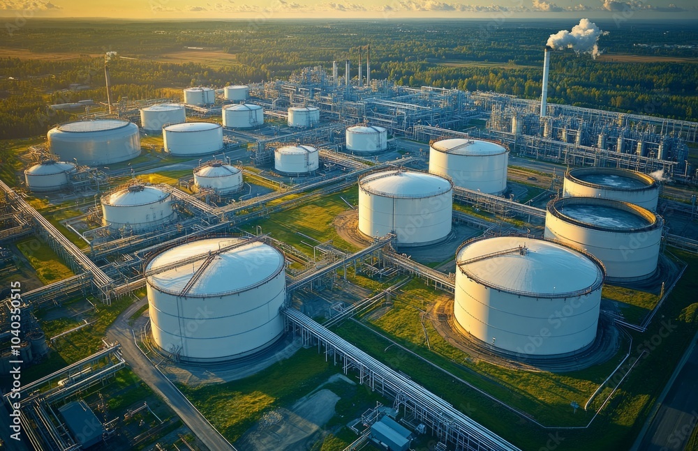 Aerial View of White Oil Storage Tanks in Industrial Area Aerial View of White Oil Storage Tanks in Industrial Area