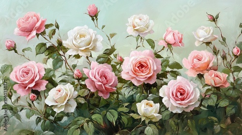 Vintage Floral Bouquet Painting Soft Pink Roses for Elegant Interiors