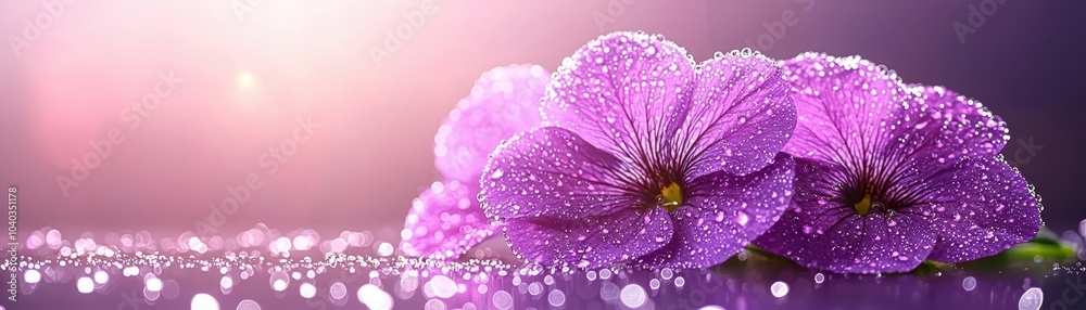 Beautiful purple flowers with dew drops on soft background. Beautiful purple flowers with dew drops on soft background.