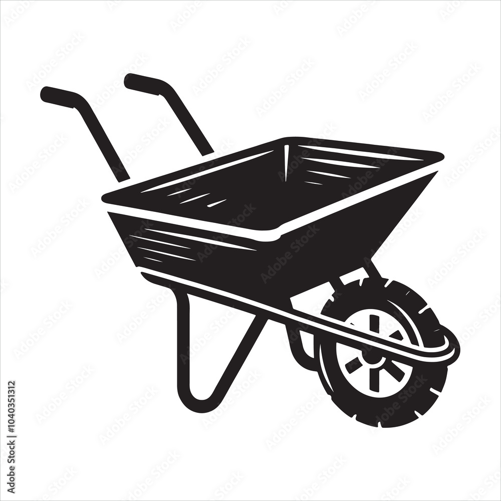 Metal Wheelbarrow silhouette on white background
Metal Wheelbarrow silhouette on white background