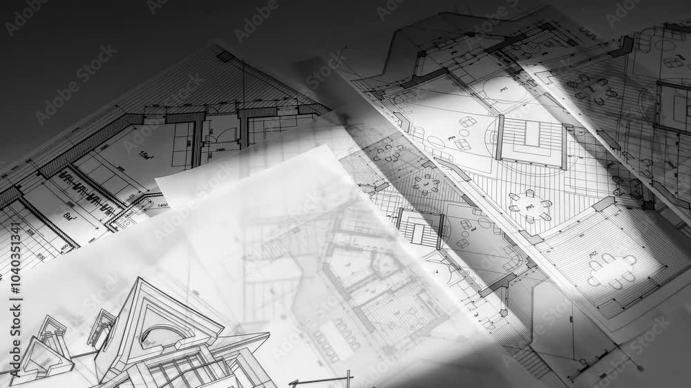 Architecture design: blueprint plan - illustrations of a plan modern residential building / technology, industry, business concept illustration: real estate, building, construction, architecture