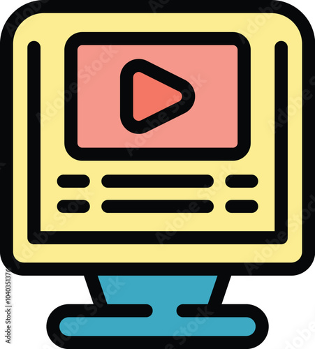 Colorful icon of a computer displaying a video streaming platform interface with a play button and menu options