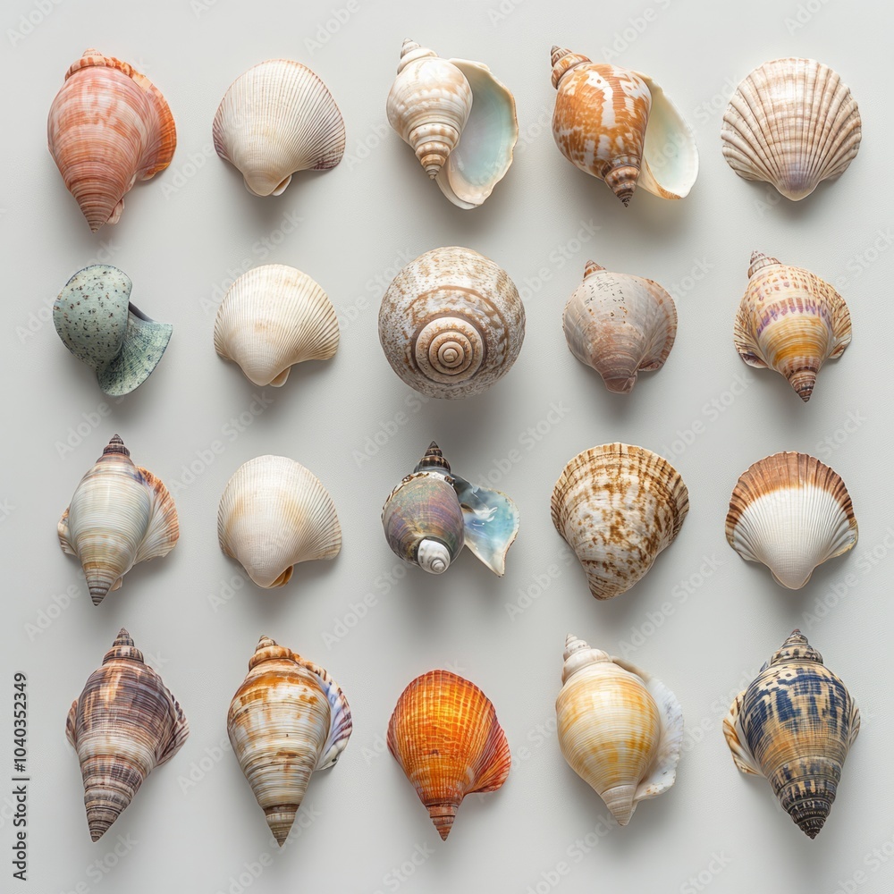 Set of a scientific arrangement of seashells Set of a scientific arrangement of seashells