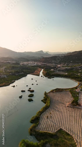 Golden Hour Over the Ricote Valley’s Natural Beauty and Blanca Village, Murcia. Vertical Video