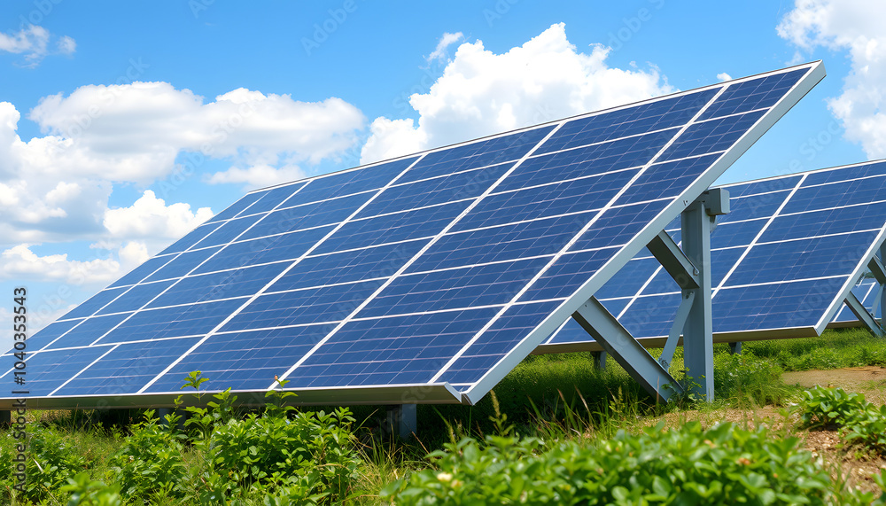 Photovoltaic solar power panel on sky background,green clean alternative energy concept with a white accent, png Photovoltaic solar power panel on sky background,green clean alternative energy concept with a white accent, png