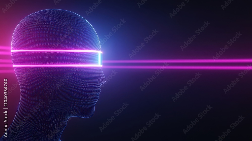 Futuristic AI Head with Neon Data Streams Futuristic AI Head with Neon Data Streams