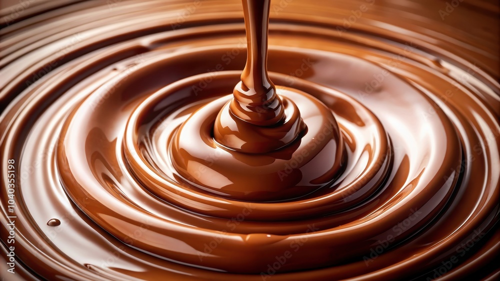Close-up of thick and creamy chocolate being poured onto a surface, chocolate, pouring, stream, dark, rich, creamy Close-up of thick and creamy chocolate being poured onto a surface, chocolate, pouring, stream, dark, rich, creamy