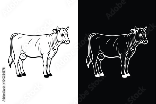 Cow black line out vector isolated on white background.