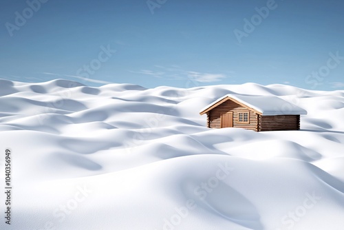 Serene Wooden Cabin in a Snowy Landscape