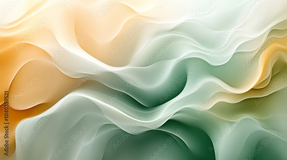 Obraz premium Abstract background with light brown and green and golden yellow colors, smooth lines, light gradient, soft curves, minimalist design.