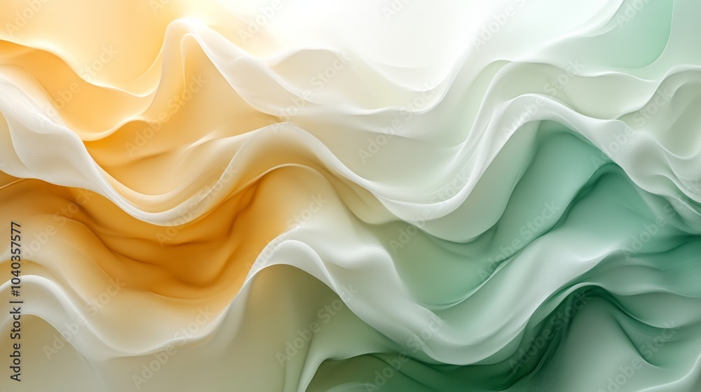 Obraz premium Abstract background with light brown and green and golden yellow colors, smooth lines, light gradient, soft curves, minimalist design.