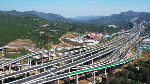 China Jinan to Weifang elevated overpass mountain expressway Qingzhou section scenery