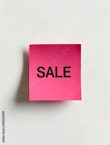 Black 'SALE' Text on a Fuchsia Square Paper Note. White Background 