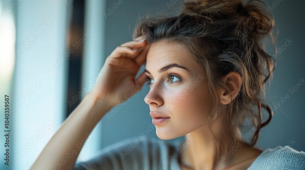 Woman Contemplating Reflection in a Mirror Woman Contemplating Reflection in a Mirror
