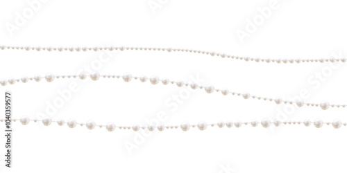 Beautiful vector image of strands of pearls, necklaces on a white background. Jewelry. Bead decoration. Vector illustration. White background. Border.