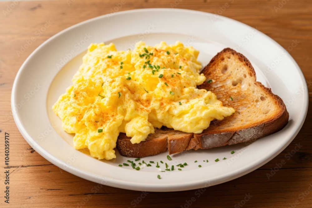 Sourdough toast scrambled eggs plate food. Sourdough toast scrambled eggs plate food.