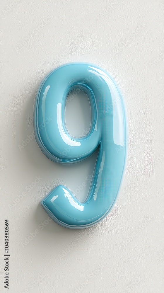 Fototapeta premium Blue 3D Number Nine Icon on Light Background