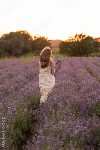 lavender, field, sunset, woman, dress, nature, peace, calm, beauty, summer, flowers, golden, sky, horizon, serenity, solitude, countryside, landscape, fragrance, evening, photo