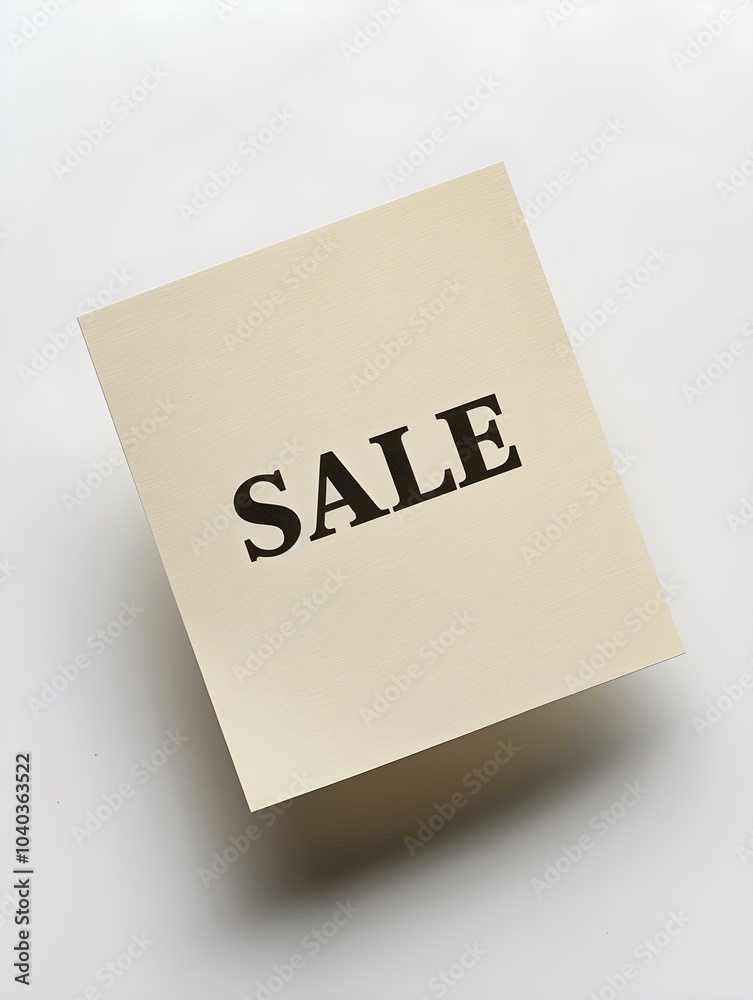 Black 'SALE' Text on an Ivory Square Paper Note. White Background Black 'SALE' Text on an Ivory Square Paper Note. White Background