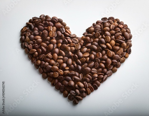 un corazón de granos de café; granos de arábica tostados. Realista