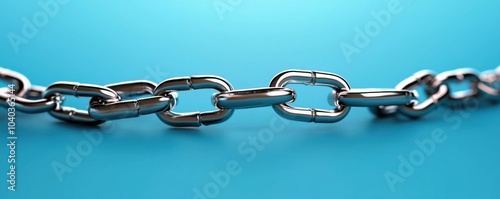 Metal chain links on a blue background, highlighting strength and connectivity. photo