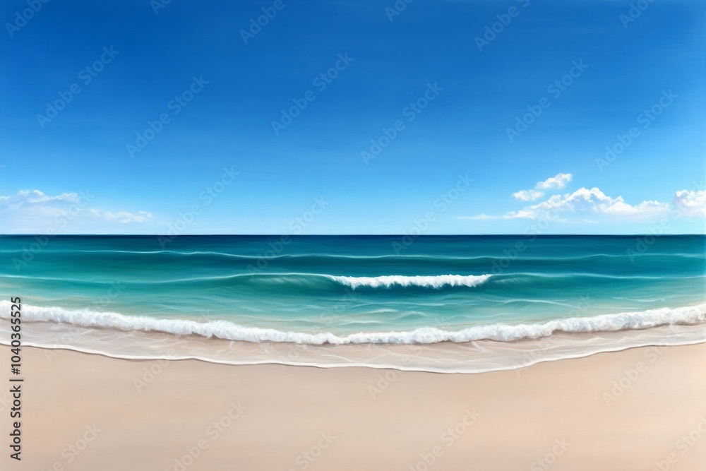 Fototapeta premium Watercolor painting of a cerulean ocean, with soft, flowing brushstrokes capturing the movement and light of the water under a clear sky