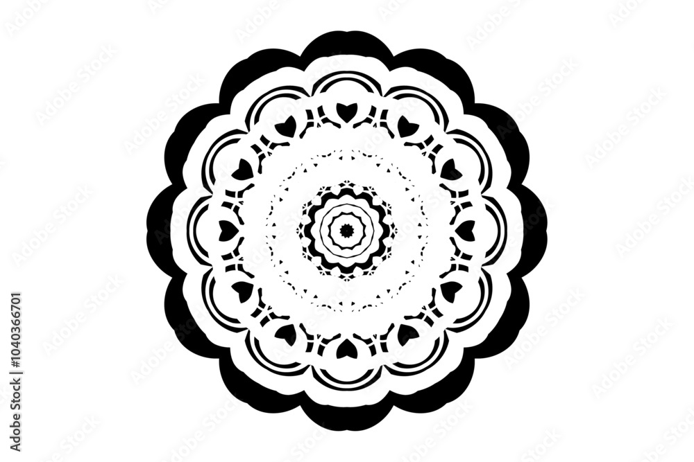 Elegant and Detailed Black and White Circular Mandala Set Against a Pristine White Surface Elegant and Detailed Black and White Circular Mandala Set Against a Pristine White Surface
