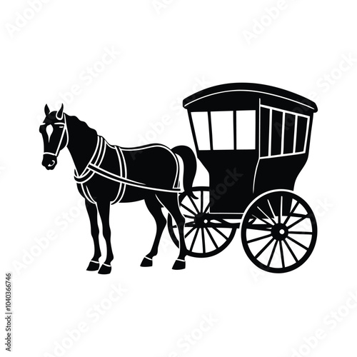 Horse and Buggyt black vector silhouette on white background