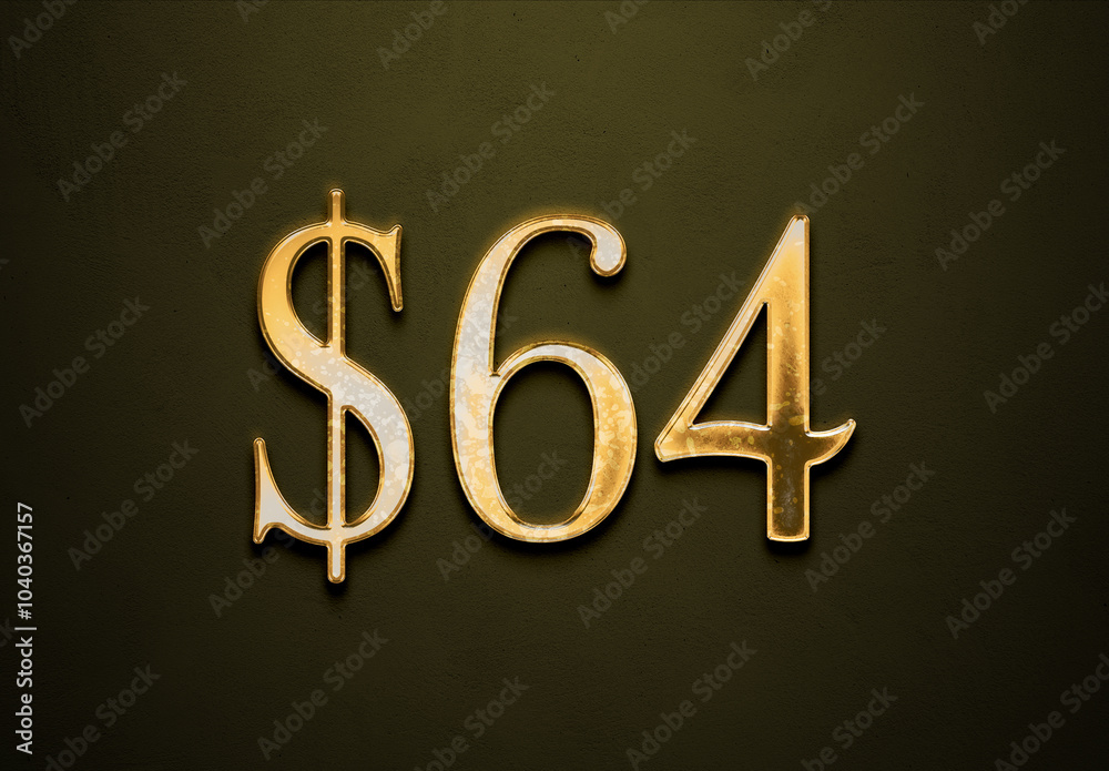 Old gold effect of 64 dollars with 3D glossy style Mockup. Old gold effect of 64 dollars with 3D glossy style Mockup.