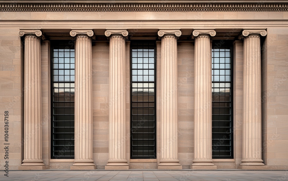 Close-up of a building facade with symmetrical windows, highlighting architectural precision Close-up of a building facade with symmetrical windows, highlighting architectural precision